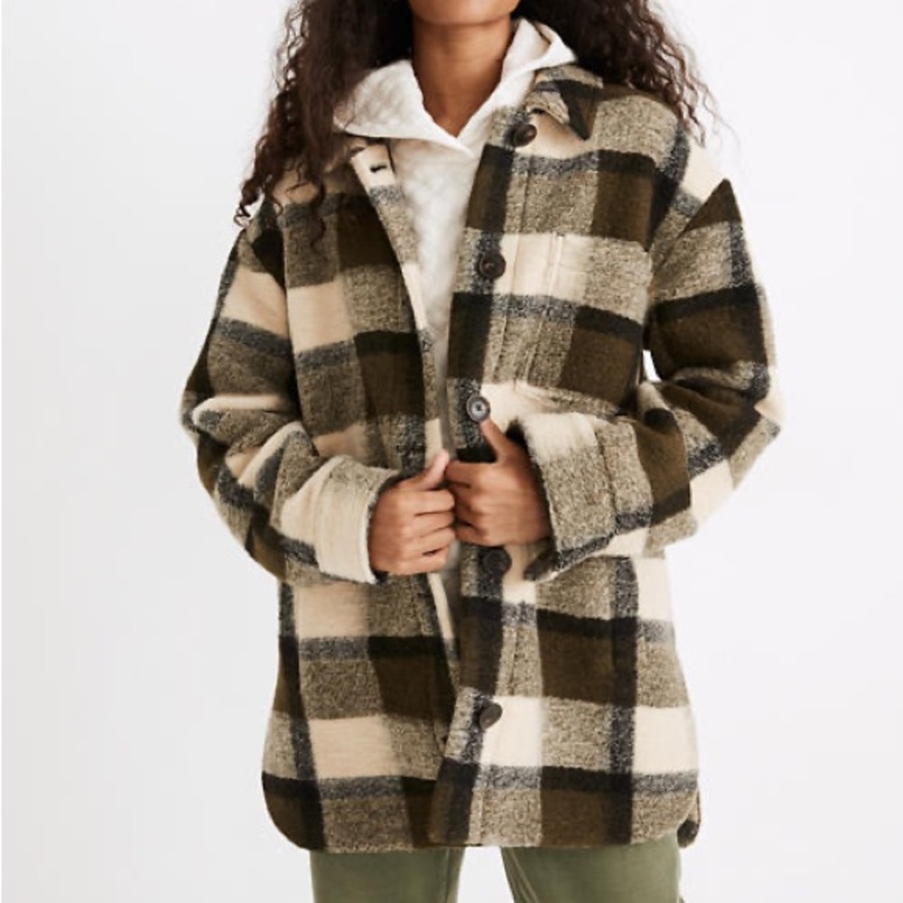 Madewell Belrose Shirt Jacket in Maran Plaid